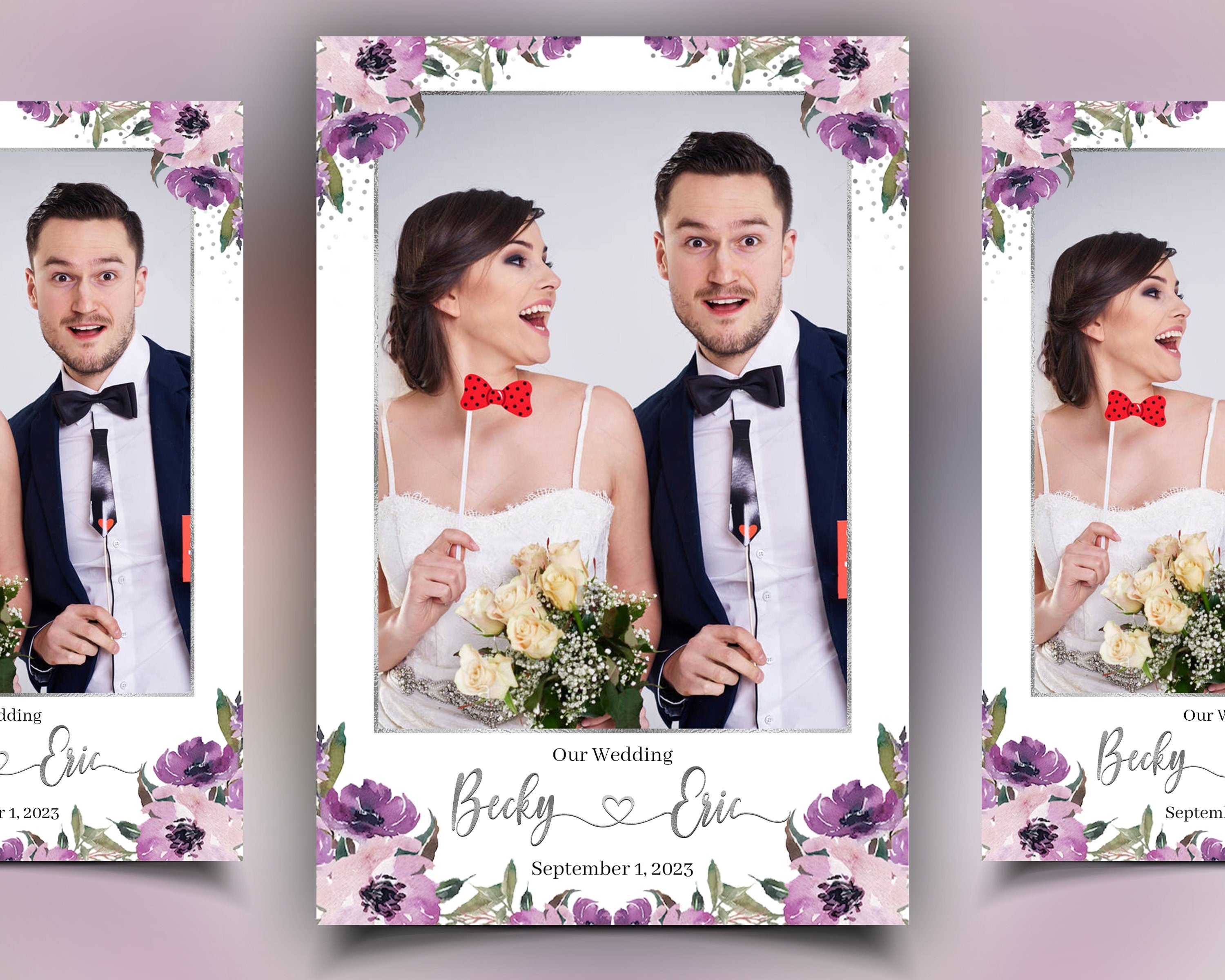 Wedding Anniversary Photobooth template with Floral blush flowers purple and greenery Mirror photo booth template Mirrorbooth