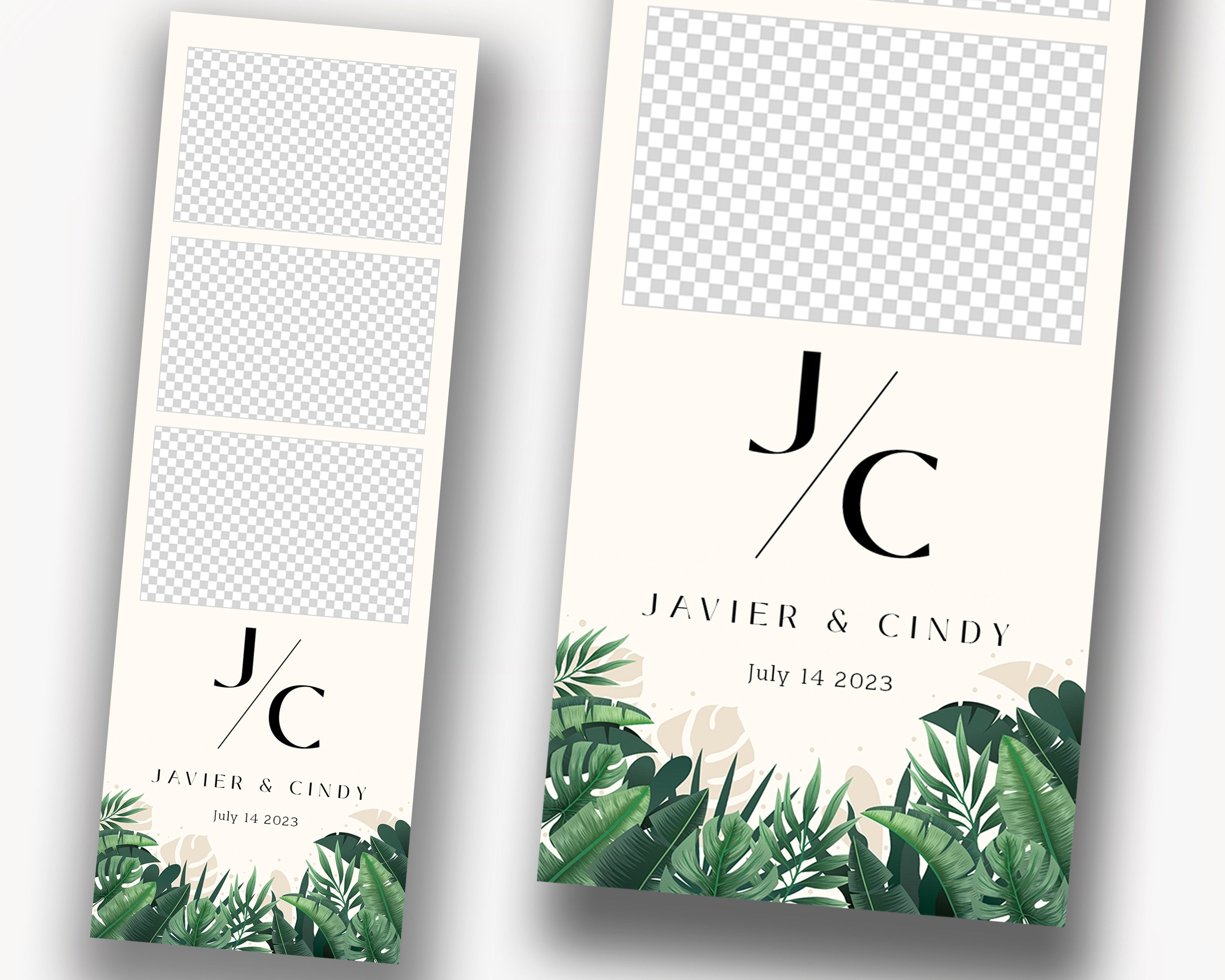Monstera Leaves Wedding Photobooth template 2x6 Strip greenery bridal shower photo booth template Mirror Booth Salsa Touchpix