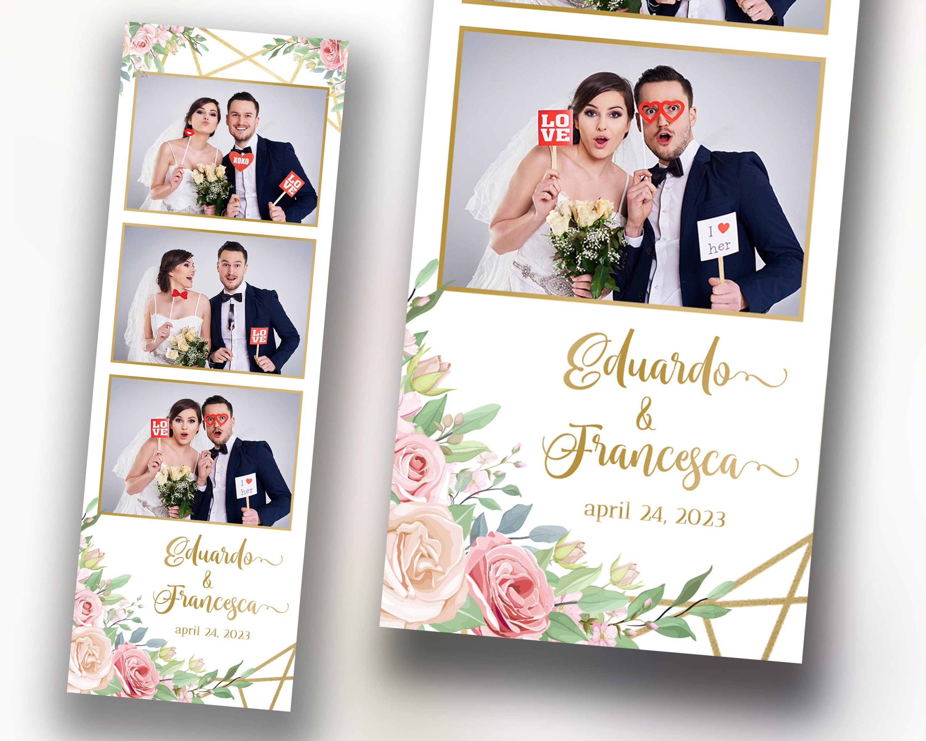 Wedding Photobooth Template, Floral Photobooth Template, 2x6 Wedding Photo booth Template Sweet 16