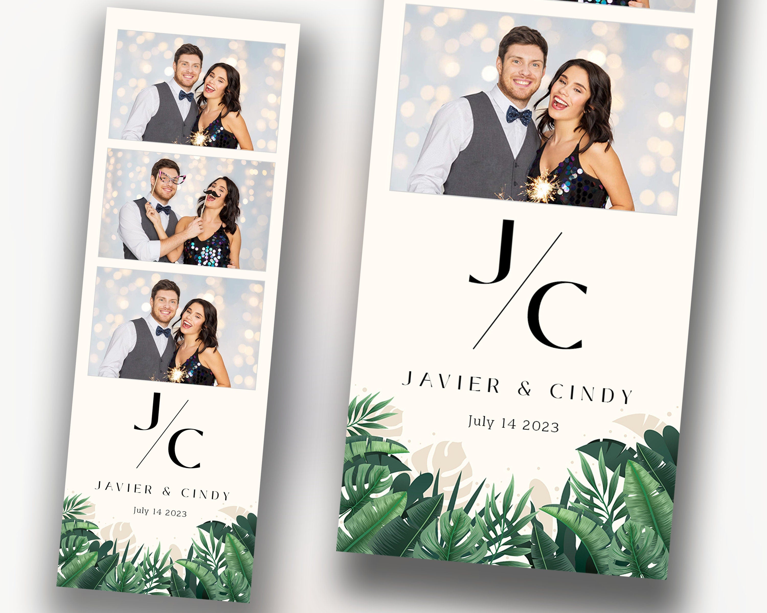 Monstera Leaves Wedding Photobooth template 2x6 Strip greenery bridal shower photo booth template Mirror Booth Salsa Touchpix