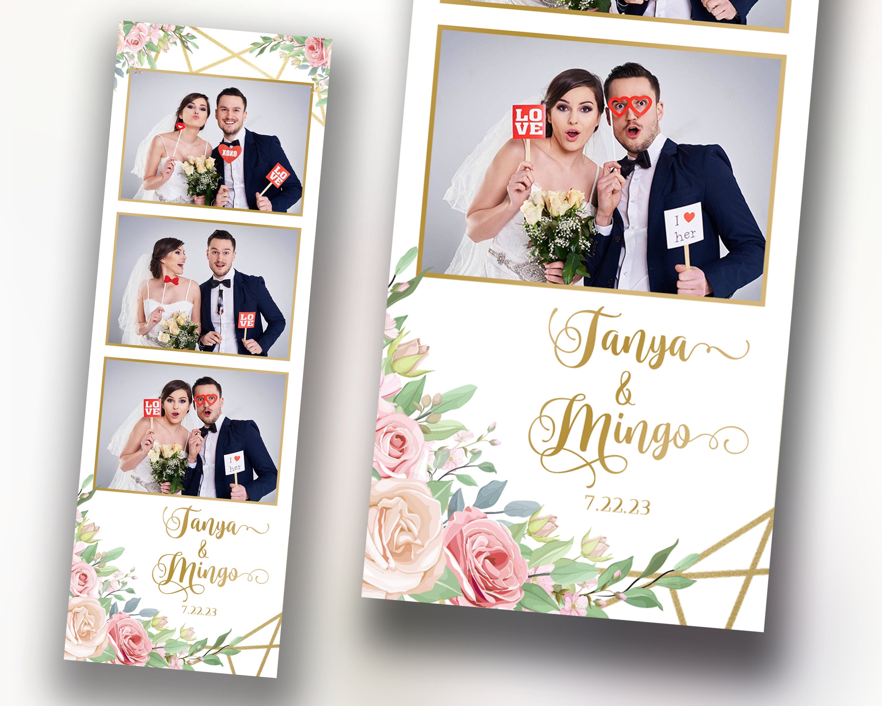 Wedding Photobooth Template, Floral Photobooth Template, 2x6 Wedding Photo booth Template Sweet 16