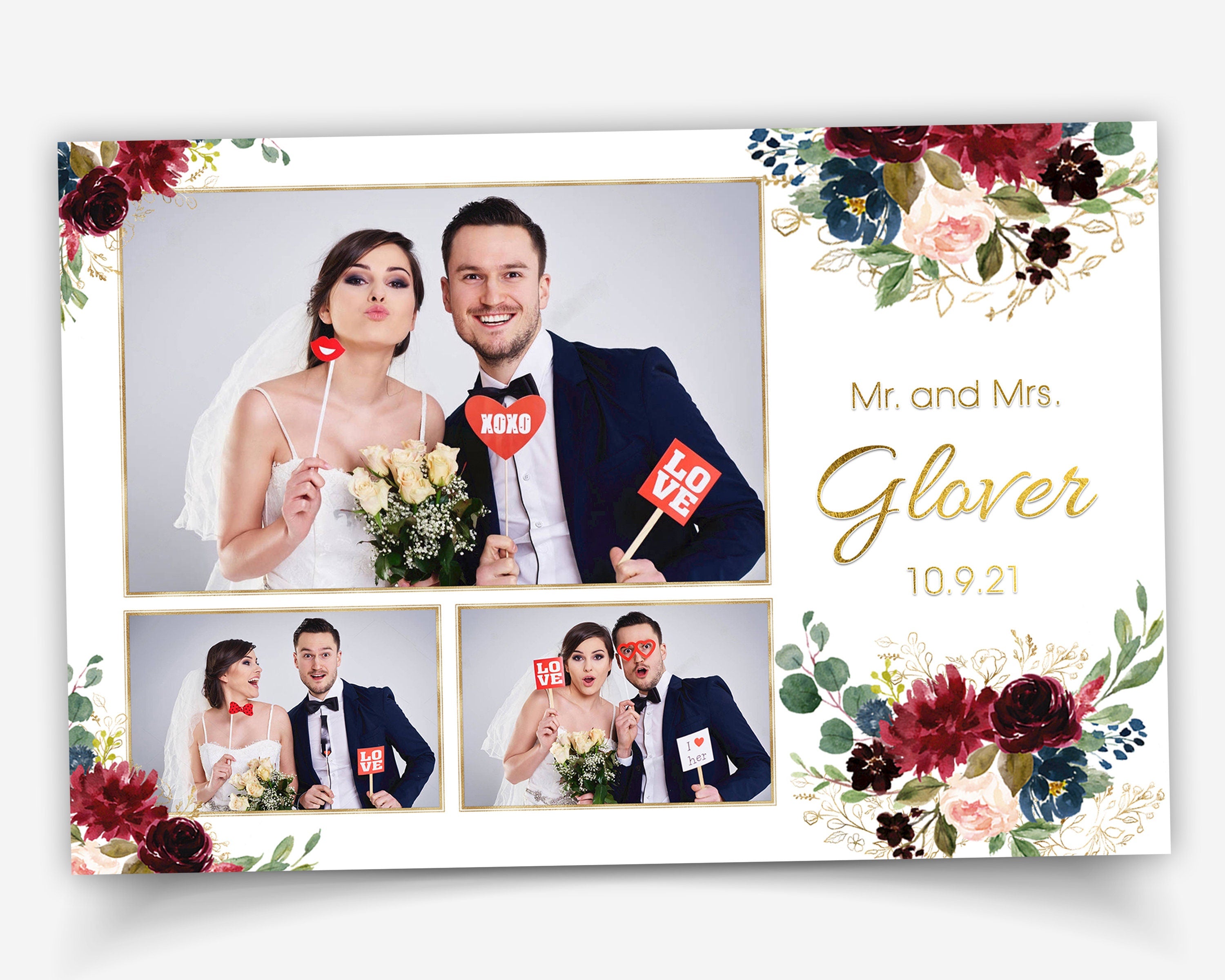 Wedding Photobooth Template, Floral Photobooth Template, 4x6 Wedding Photo booth Template, Sweet 16, Bridal Shower with font link