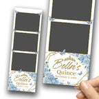 Mis Quince Birthday Sweet 16 Photobooth Template, Blue Flower Rose Golden Sweet 16, Quinceanera Photo Booth Template