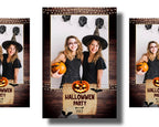 Halloween Photobooth Template 4x6 Trick or Treat Party 2024 wood & pumpkin theme portrait Photo booth Template single shot PSD PNG