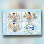 Winter Photobooth Template for Birthday Quinceañera Sweet 16 4x6 landscape Christmas blue Snowflakes gold glitter Xmas Photo booth Template