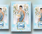 Winter Photobooth Template 4x6 Portrait single photo for Birthday Quinceañera Sweet 16 Christmas blue Snowflakes gold glitter mirror booth