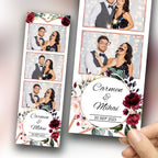 Wedding Photobooth Template, Anniversary Photo Booth, Maroon Floral, 2x6, Burgundy Flower 511
