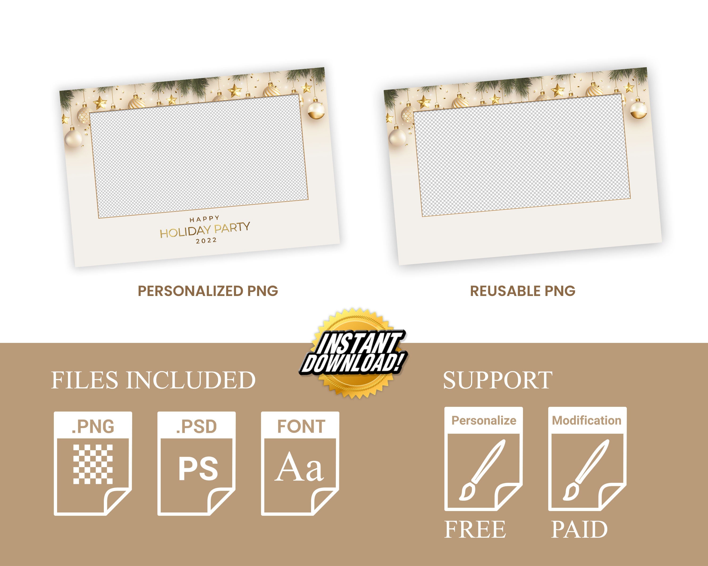 Christmas Photobooth Template 4x6 Landscape Single Photo 2023 Holiday Party Gold and Green Happy New Year Xmas Mirror booth Template CM2