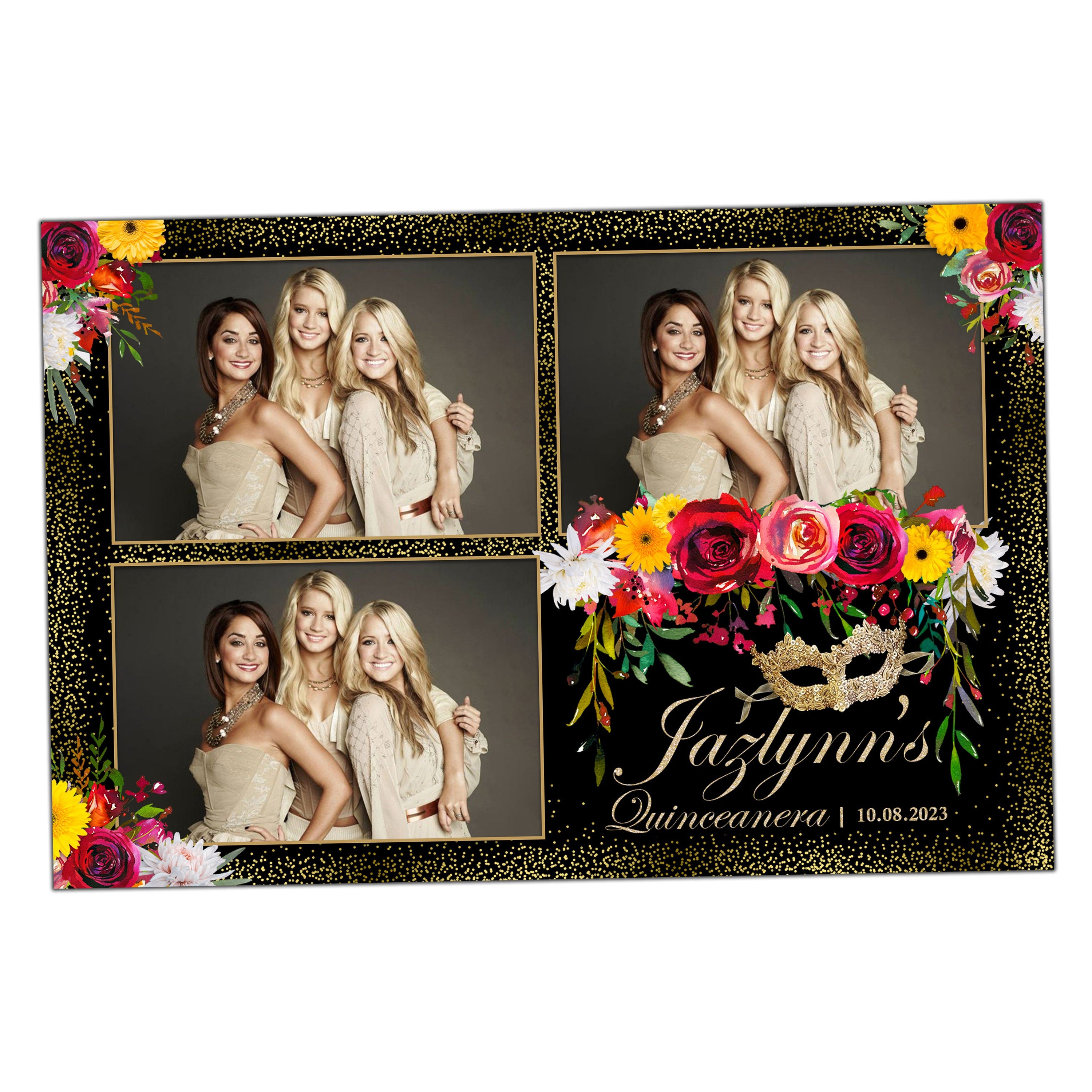 Quinceanera Photobooth Template Floral Sweet Sixteen 16 Birthday Photo Booth Template