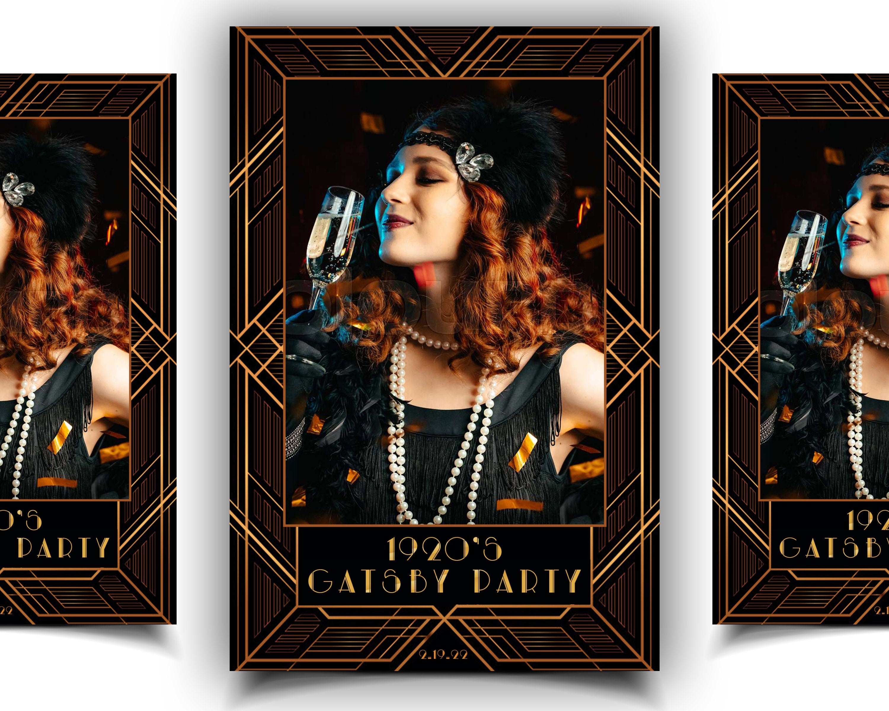 The Great Gatsby Photobooth Template Art Deco Photo booth BlaCK Gold Foil Geometric 1920s Wedding Groomsman