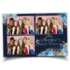 Sweet 16 Quinceanera  photo booth template 4x6 silver and gold postcard royal blue and Photobooth