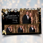 Birthday Photobooth Template Black Gold and Silver balloons 4x6 Landscape Postcard Layout 4 photo shot Sweet 16 Photo Booth Template BM2