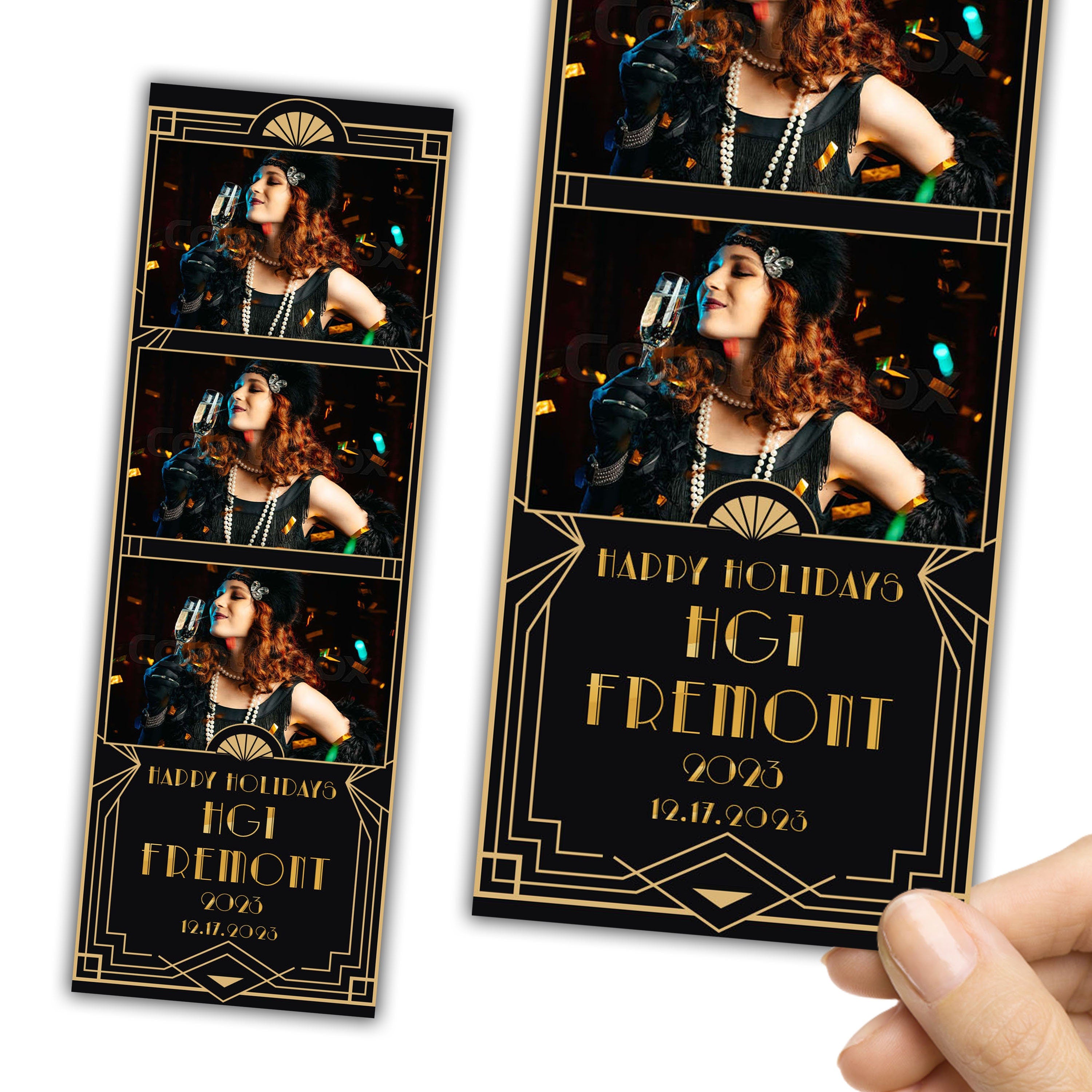 Great Gatsby Photobooth Template Art Deco Photo booth Geometric 1920s Photo Booth 2x6 Black Gold Foil Wedding Vintage