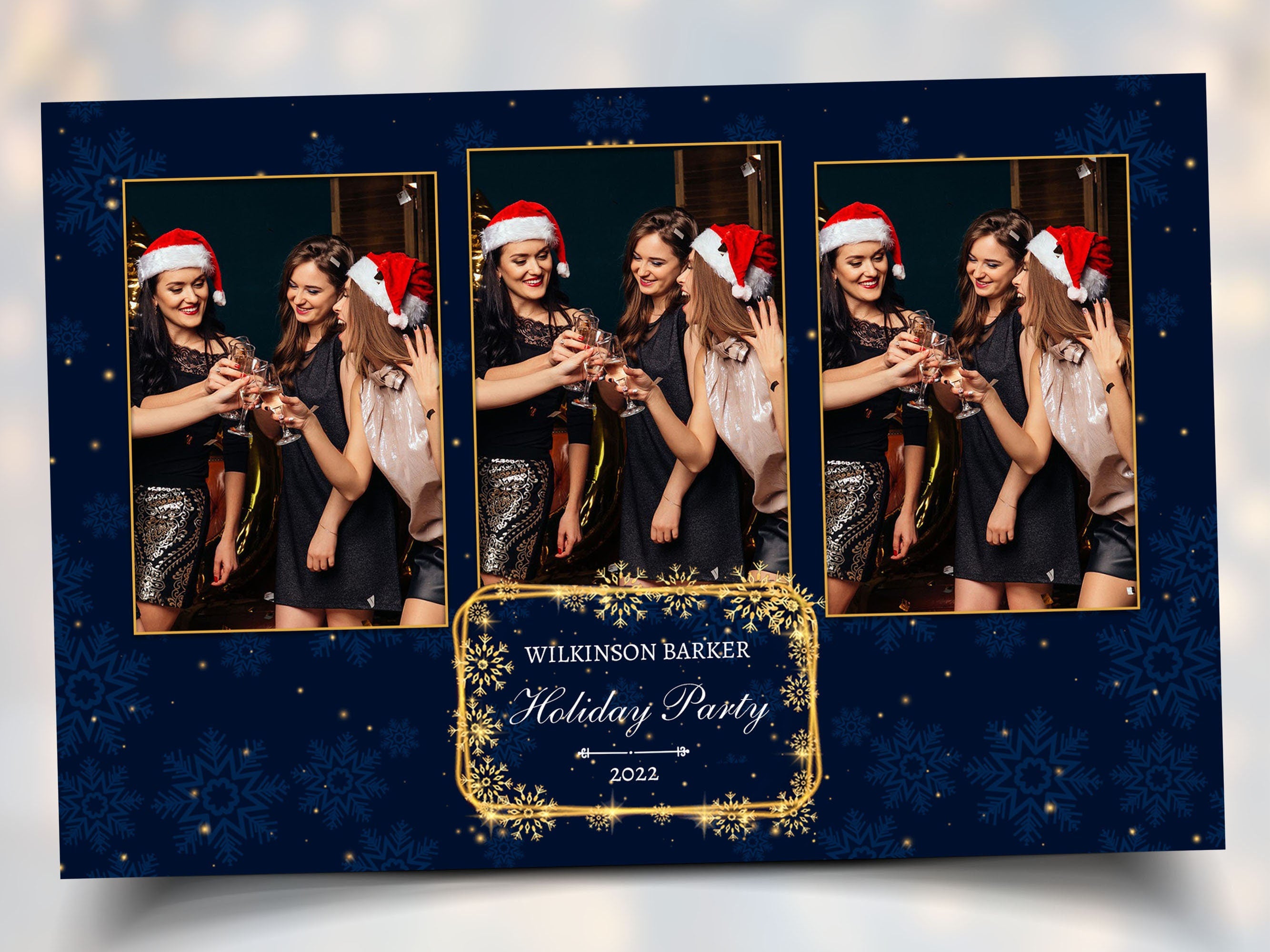 Christmas Photobooth Template Navy Blue & Gold 4x6 Landscape Mirror 3 shot Photo booth Xmas Holiday Party 2023 new year's eve 2024 Template