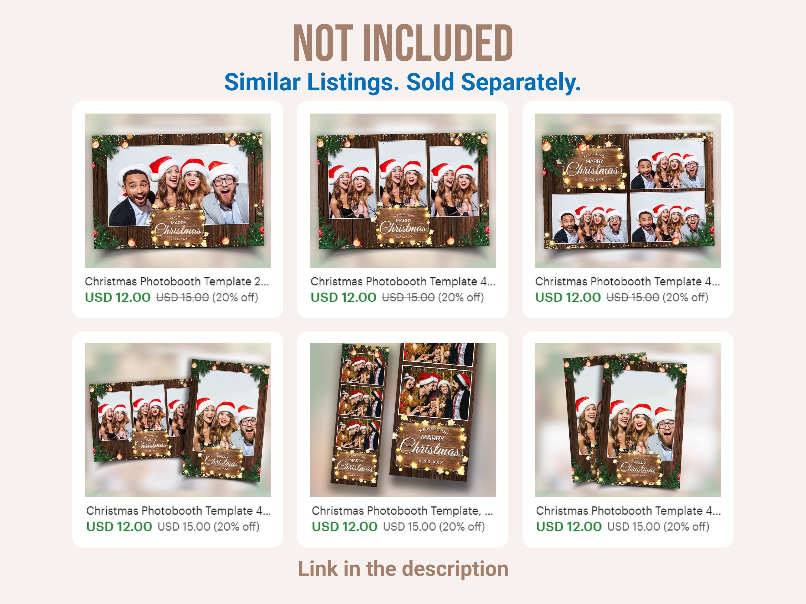 Christmas Photobooth Template for Mirror Booth Set 2024 Happy Holidays New Year Wooden Greenery with Lights Xmas Photo booth Template CM4