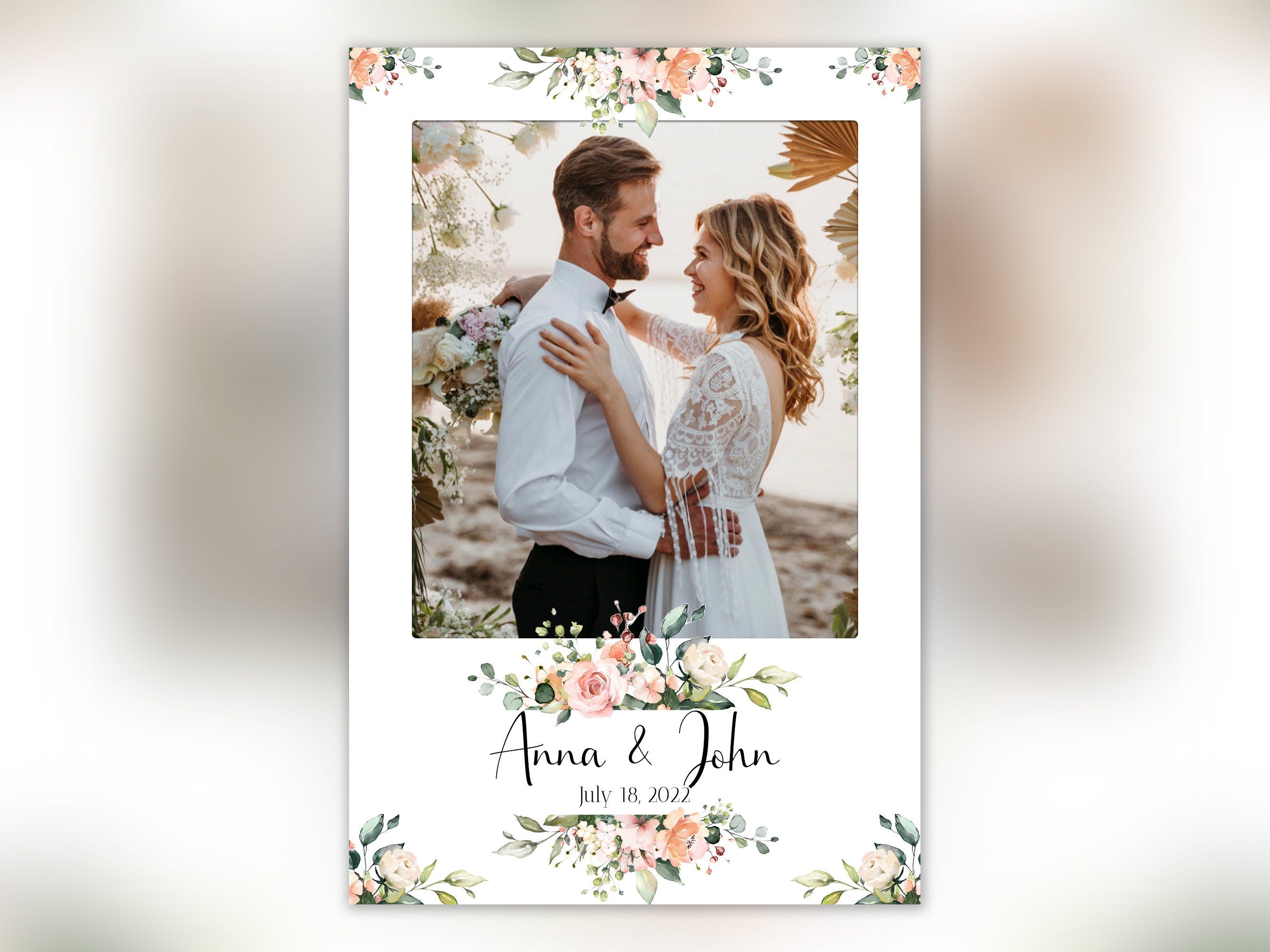 Wedding Photobooth template 4x6 single photo portrait with Floral flowers light pink rose and greenery photo booth template mirror B37 1242