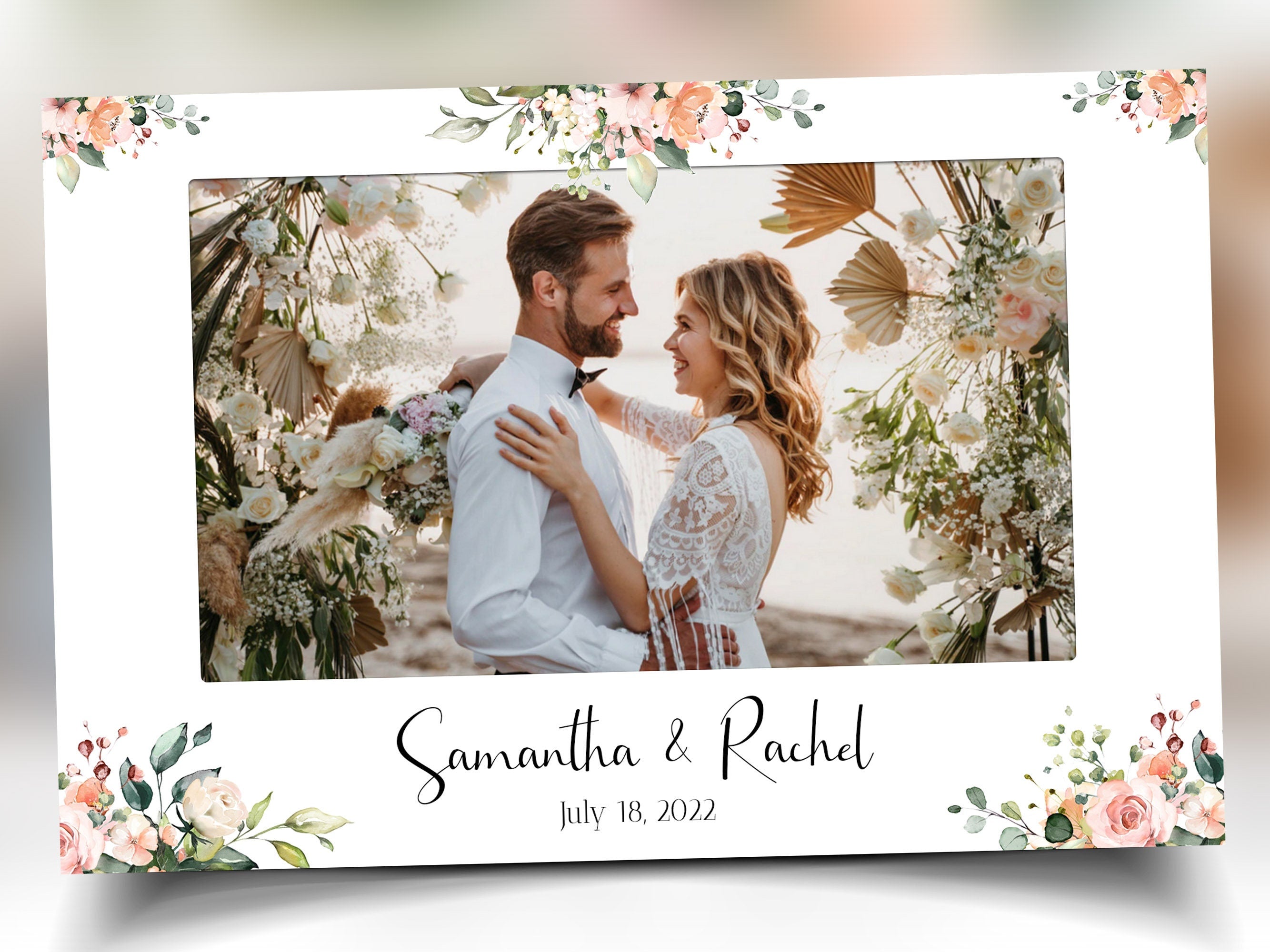 Wedding Photo booth template 4x6 single photo landscape with Floral split light pink rose flowers and greenery photobooth template B37 1242