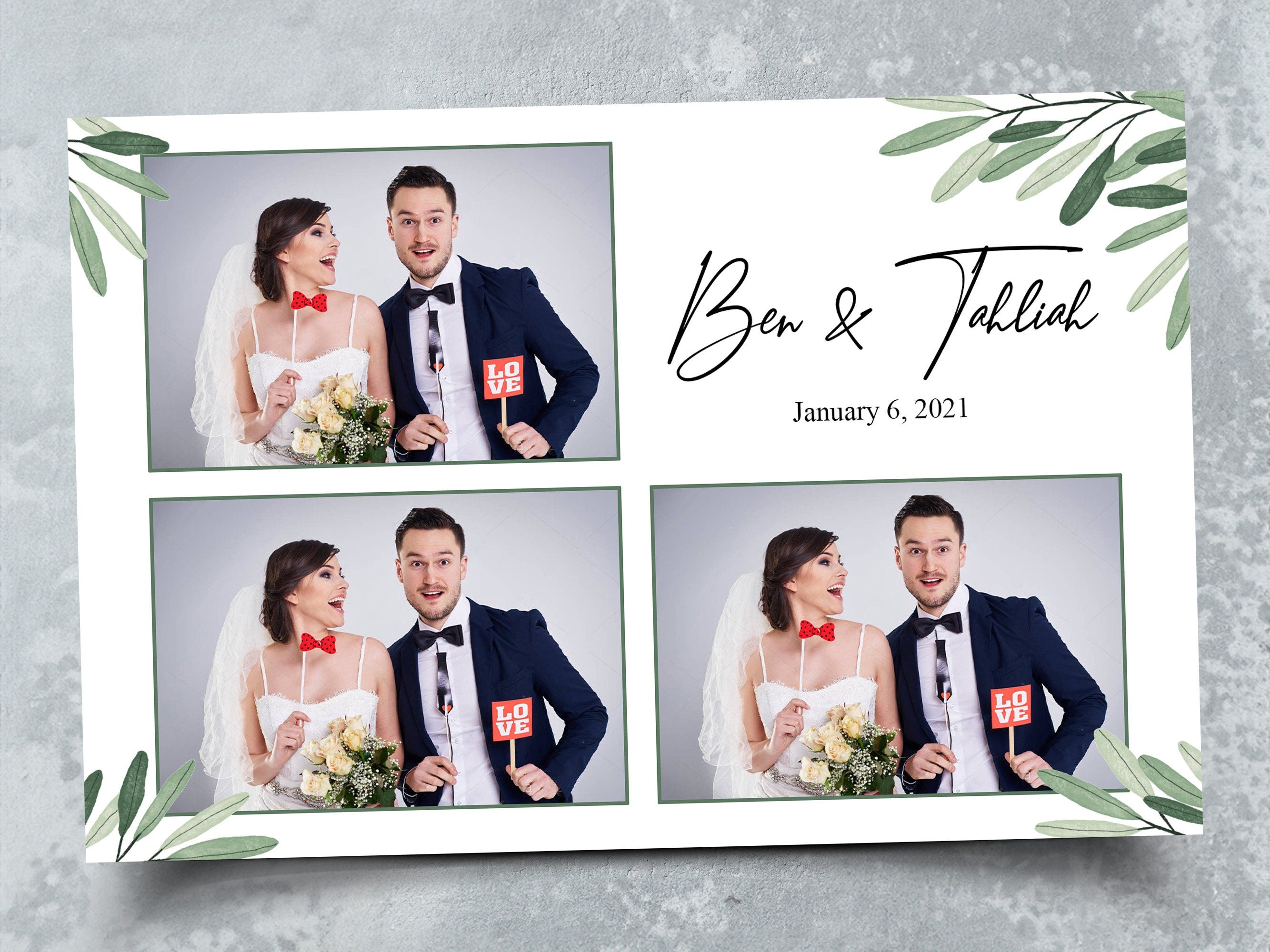 Wedding Photo Booth Template Anniversary Bridal Shower Floral Photo Booth Template 4x6 with Font Olive Leaf Greenery Leaves Design TB446