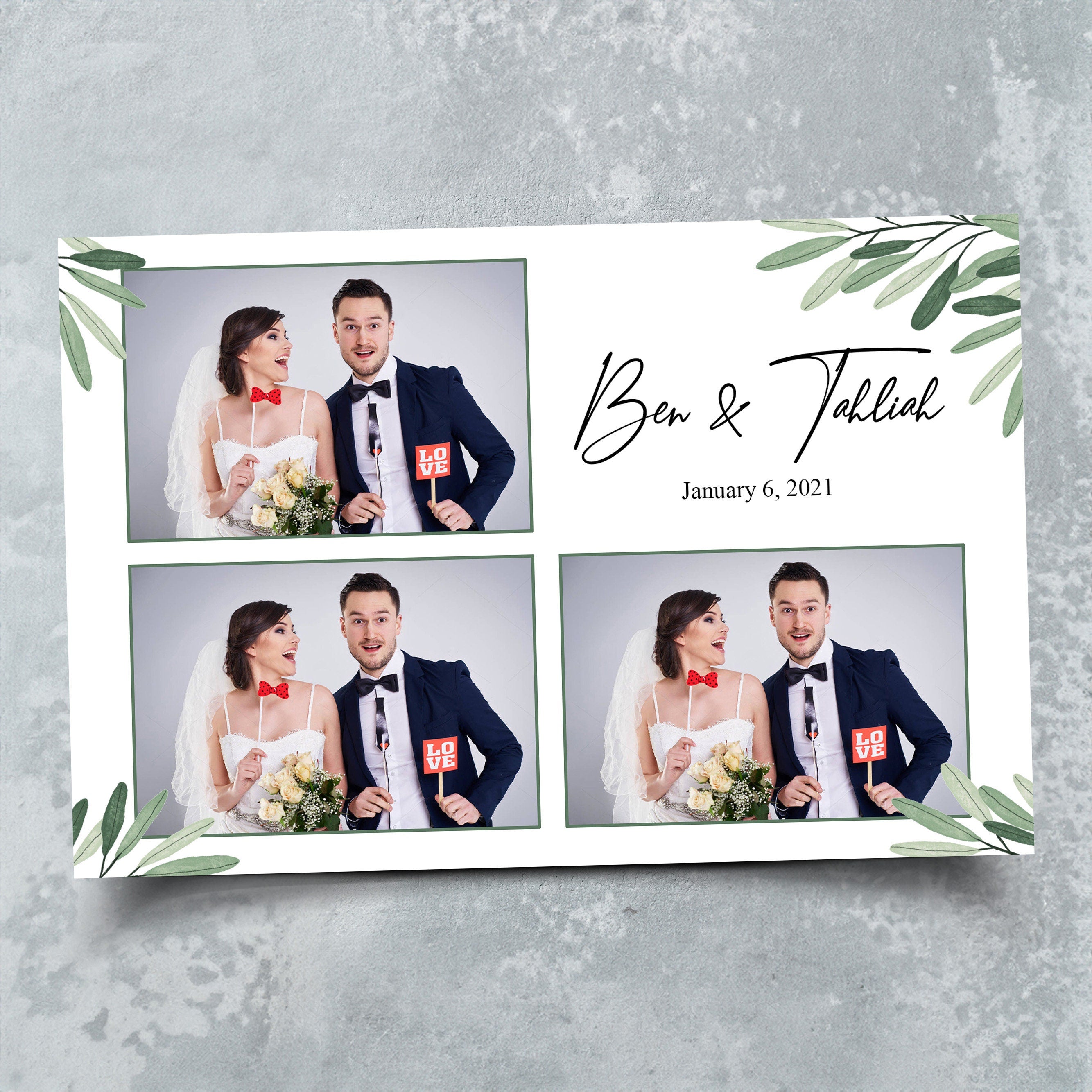 Wedding Photo Booth Template Anniversary Bridal Shower Floral Photo Booth Template 4x6 with Font Olive Leaf Greenery Leaves Design TB446