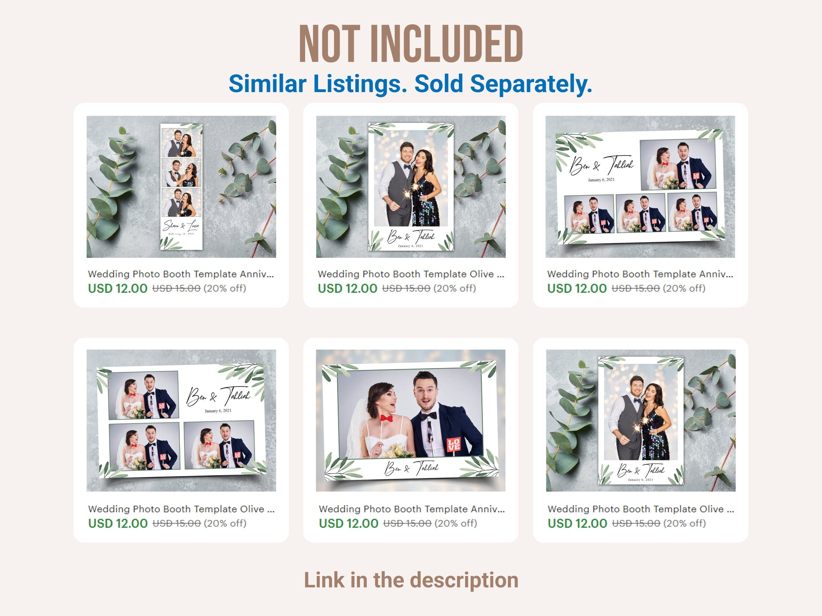 Wedding Photo Booth Template Olive Greenery Anniversary Bridal Shower Floral Photobooth Template 4x6 landscape single photo TB446