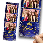 Sweet 16 Quinceañera Birthday Photobooth Template 2x6 strip Blue Silver Gold color Glitter with Crown Mis Quince