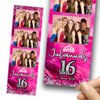 Sweet 16 Quinceañera Birthday Photobooth Template 2x6 strip Pink Color Silver Stars Glitter with Crown Mis Quince