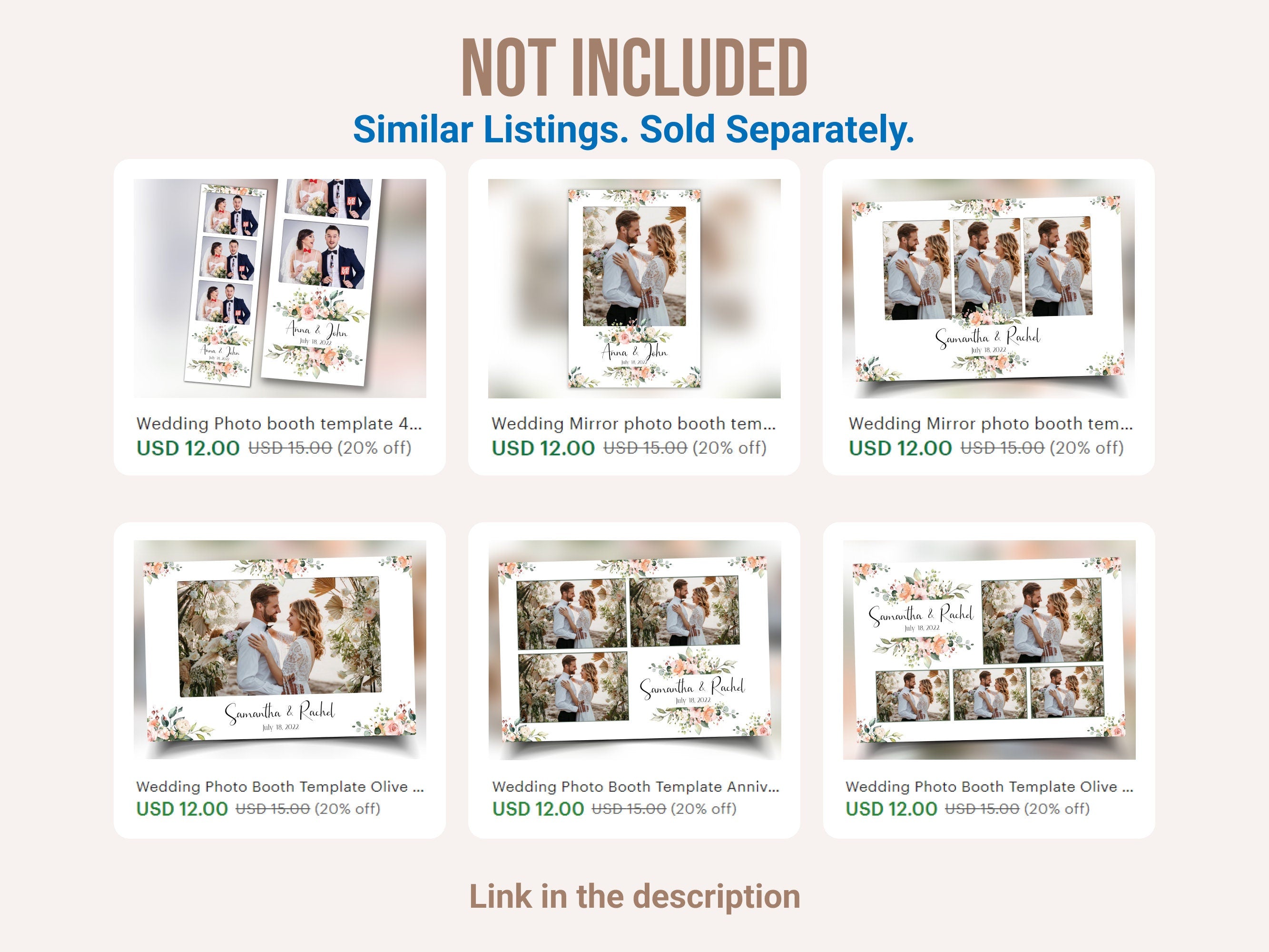 Wedding Photo booth template 4x6 single photo landscape with Floral split light pink rose flowers and greenery photobooth template B37 1242