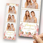 Quinceañera Photobooth template 2x6 strip Sweet 16 Birthday Rose Gold Flowers photo booth Mirror Salsa Darkroom