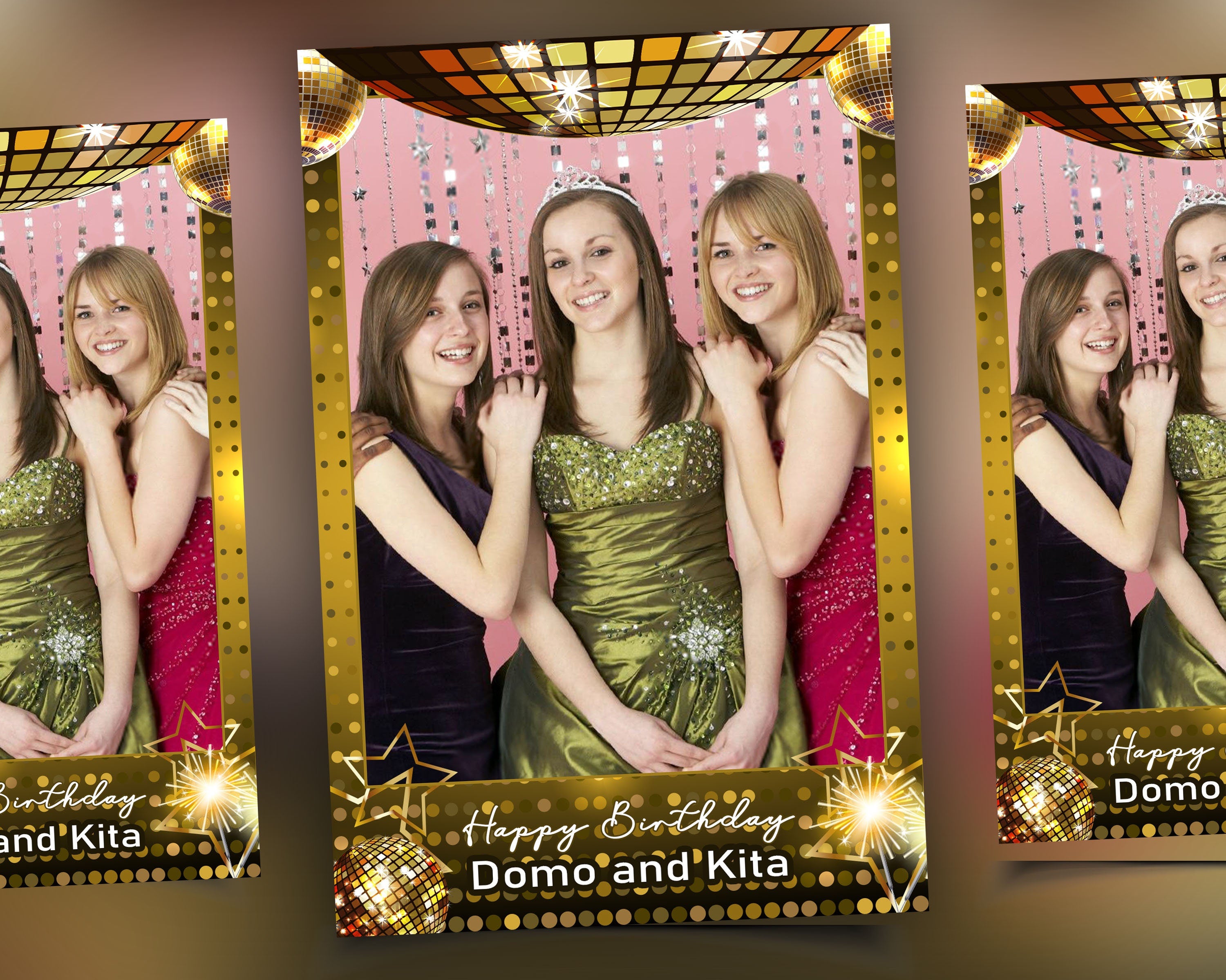 Golden Birthday Party Photobooth Template, Disco Party, New Year, Holiday Night, Festival, Celebration Photo Booth Template