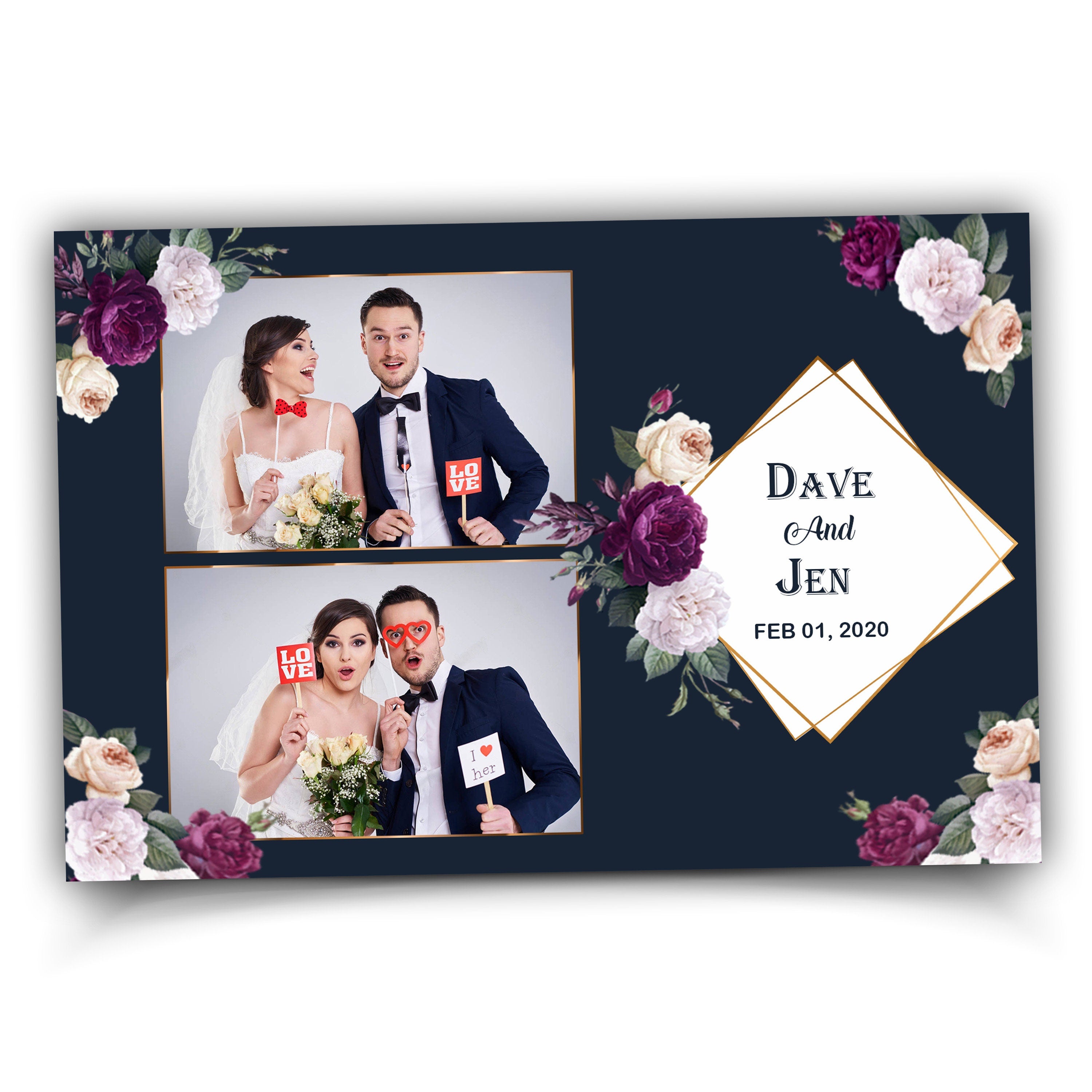 Royel Nevy Blue Wedding Photo Booth Template Bridal Shower Sweet 16 Floral Anniversary PhotoBooth Template 27
