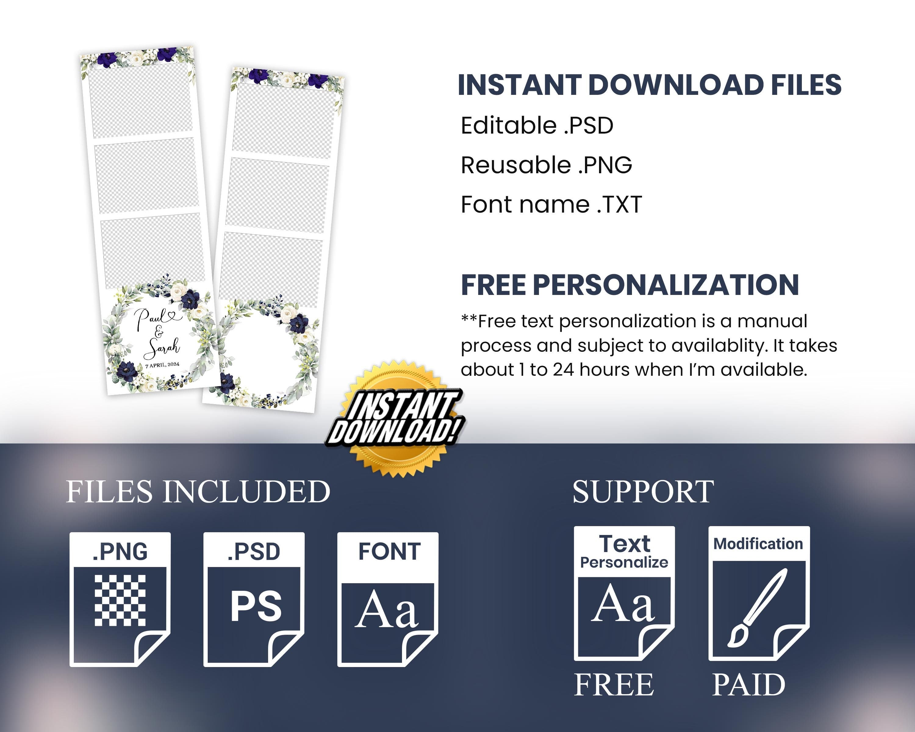 Wedding Photobooth template Anniversary Bridal Shower 2x6 with Floral blush flowers and greenery postcard photo booth template 1057