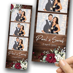 Wedding photobooth template, Anniversary photo booth, Bridal shower, 2x6 strip, Burgundy floral, Flowers, Rose, Greenery 1059 wooden