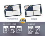 Blue wedding floral photobooth template, Anniversary floral blush greenery and flowers, Gold geomatric text editable photo booth 1054