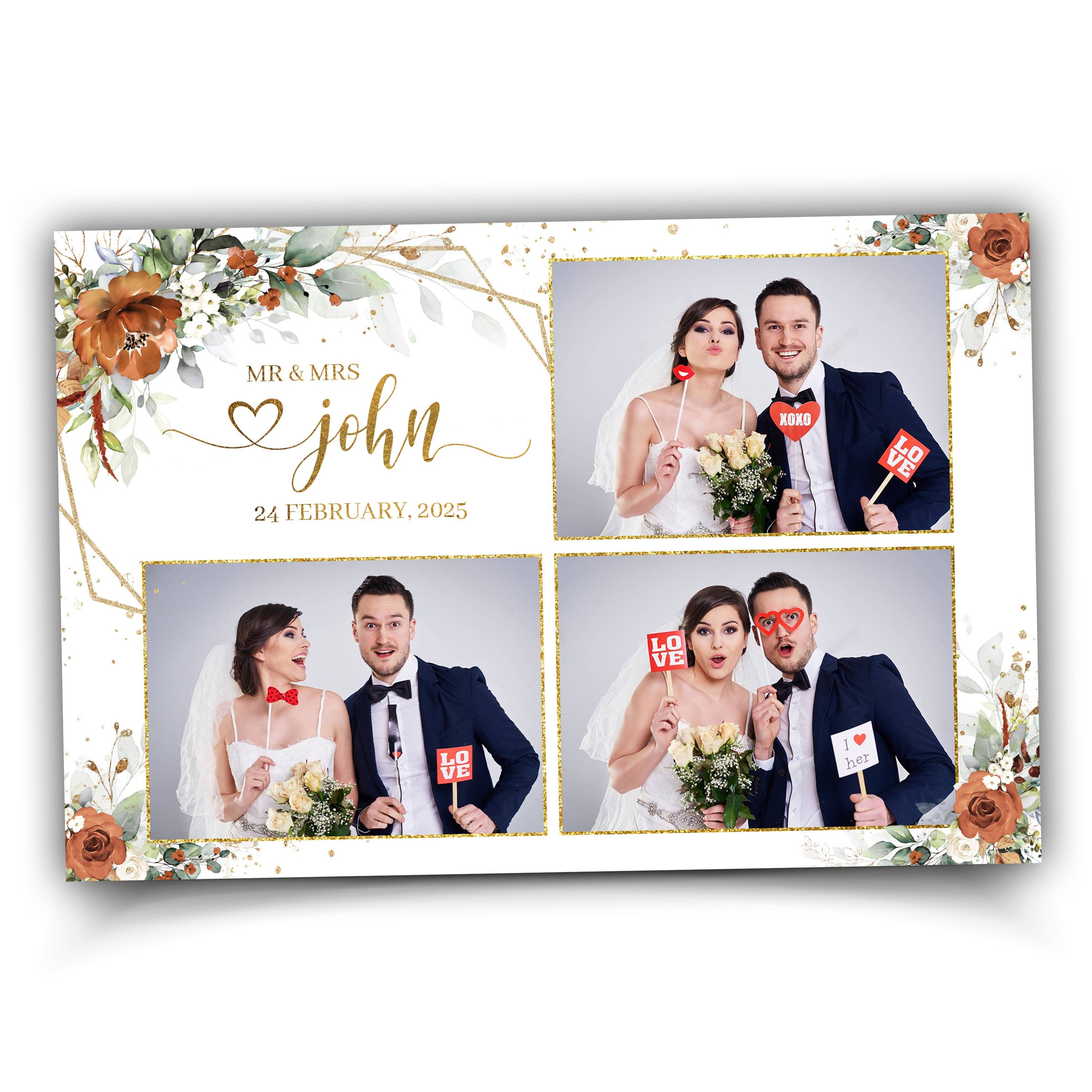 Wedding Photobooth Template, Anniversary Photo Booth Template, Burnt Orange Flower, Greenery Terracotta Floral Bridal Shower, 1056