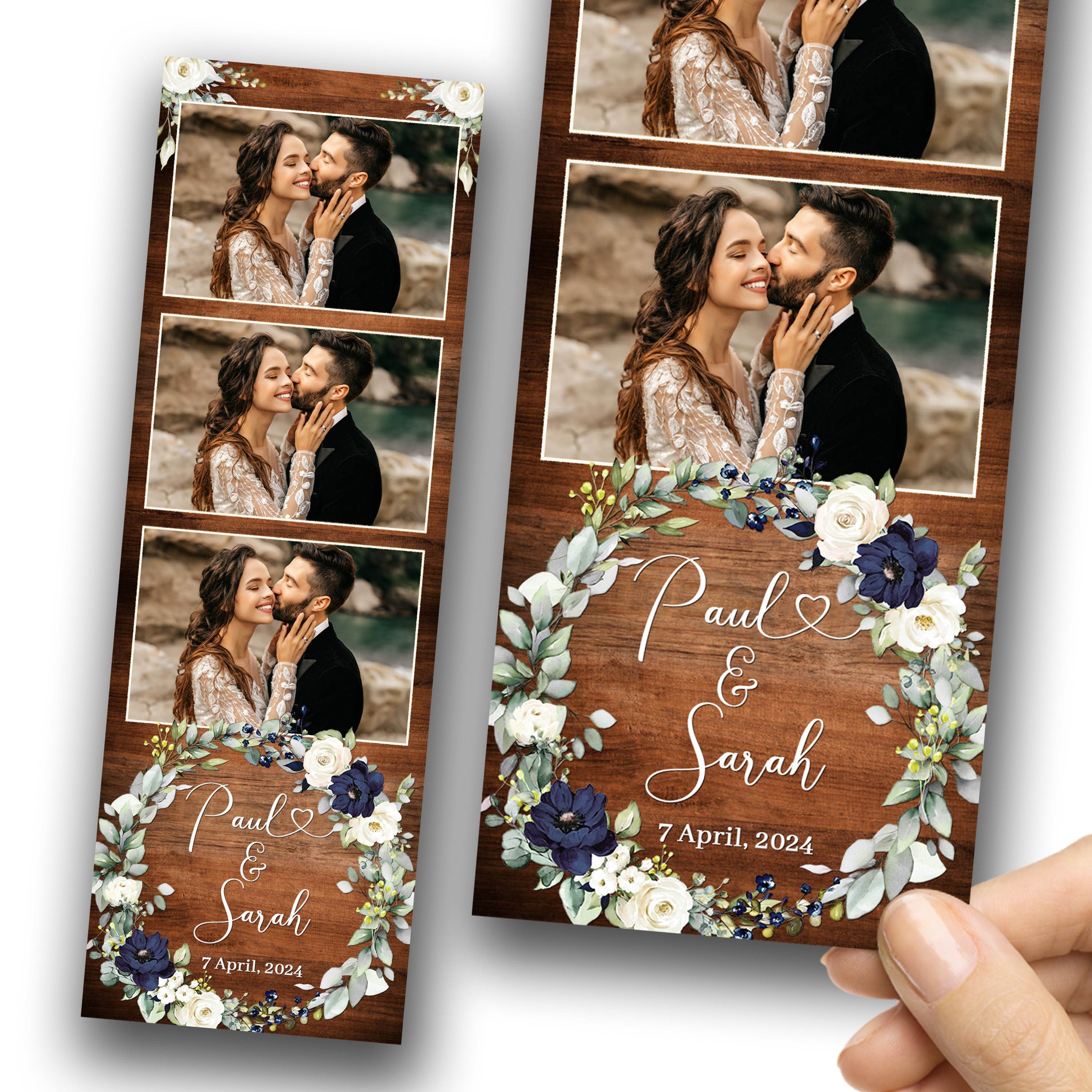 Wedding Anniversary Bridal Shower Photobooth Template Wooden Greenery Floral Blue Rose Flower Photo Booth 1057