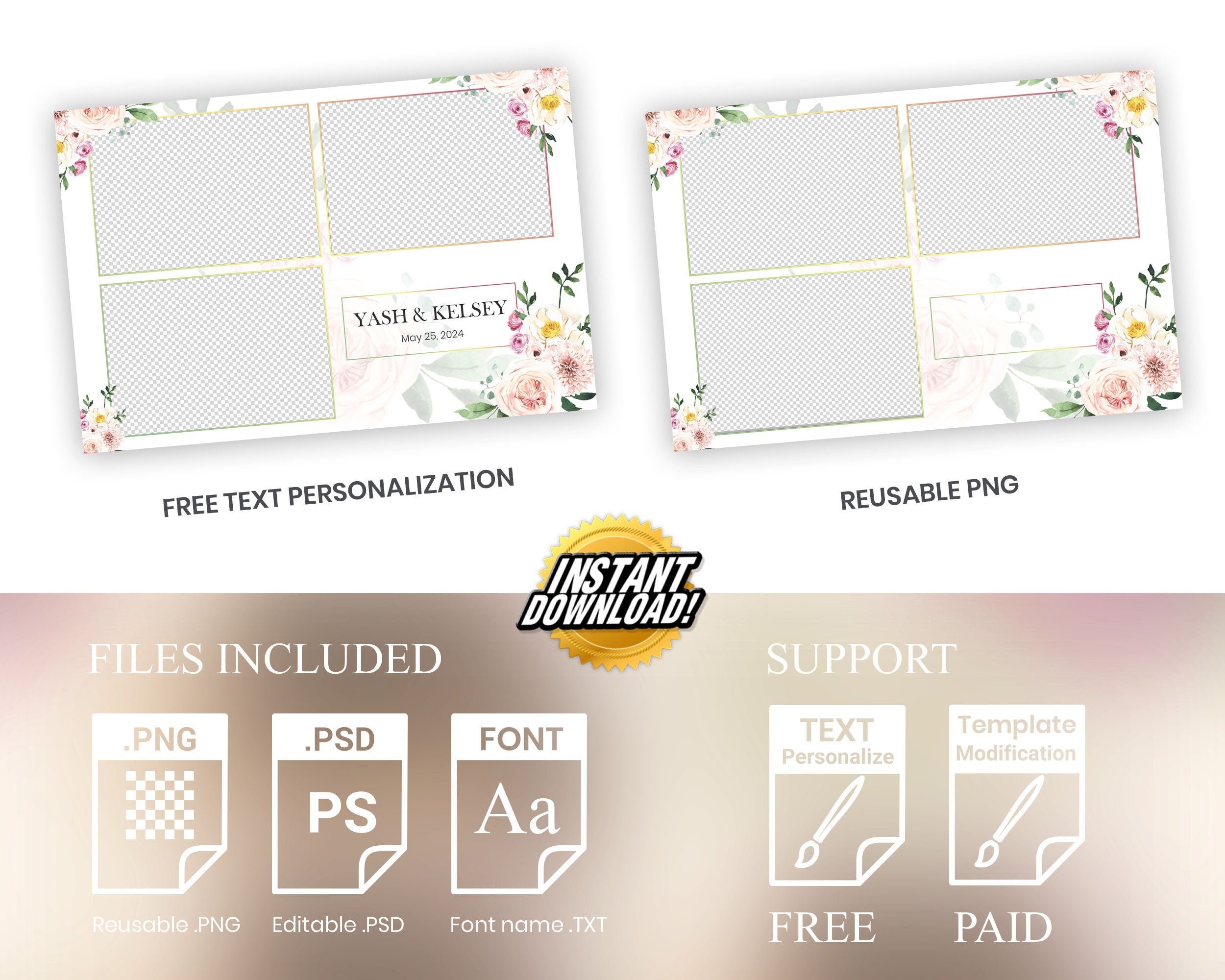Photo Booth Template Wedding Bridal Shower Sweet 16 Floral Anniversary Photobooth Template 1239