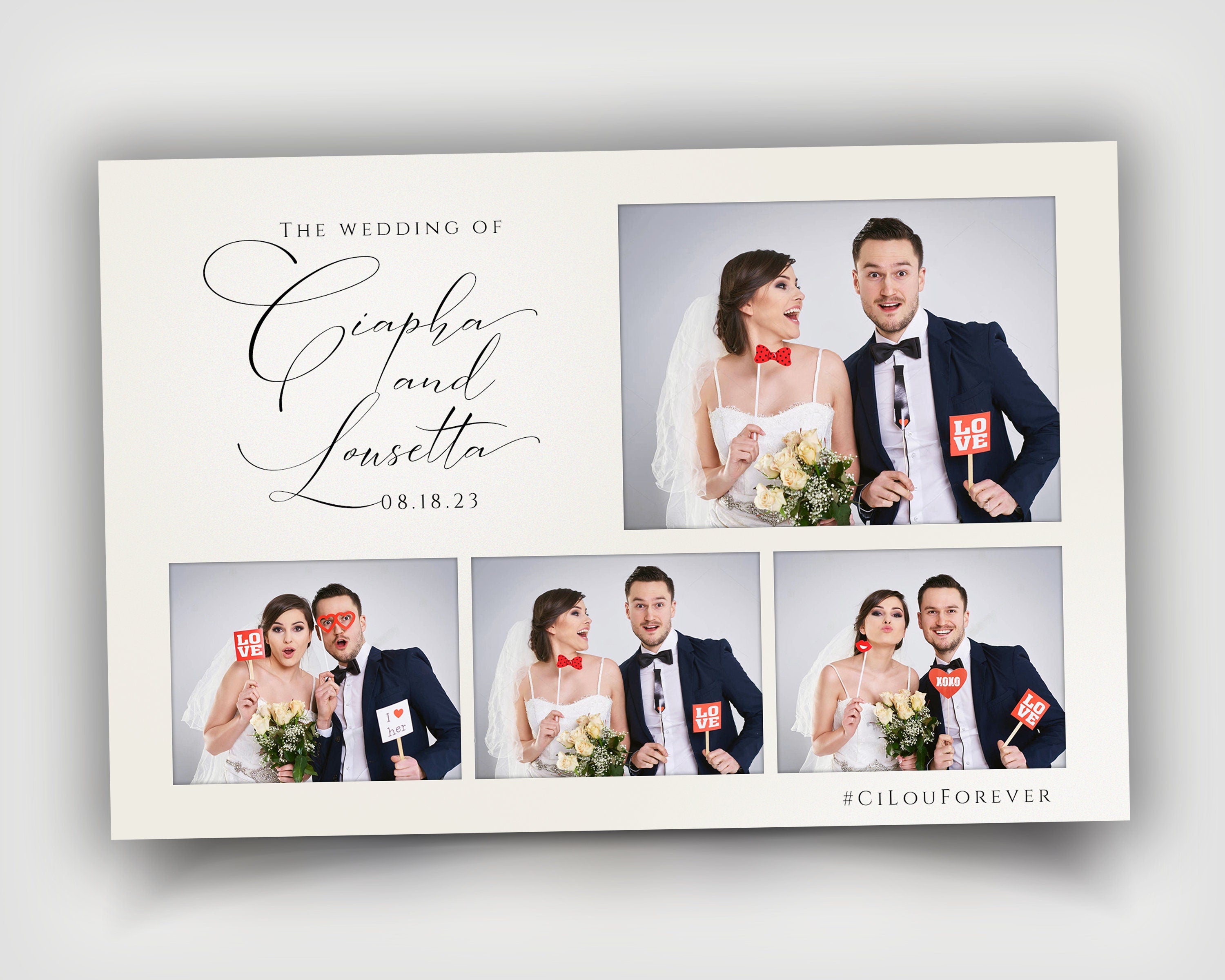 Wedding signature black and white Bridal Shower Anniversary Photo Booth Template 4x6 Photobooth Template with FONT & free Text personalis..