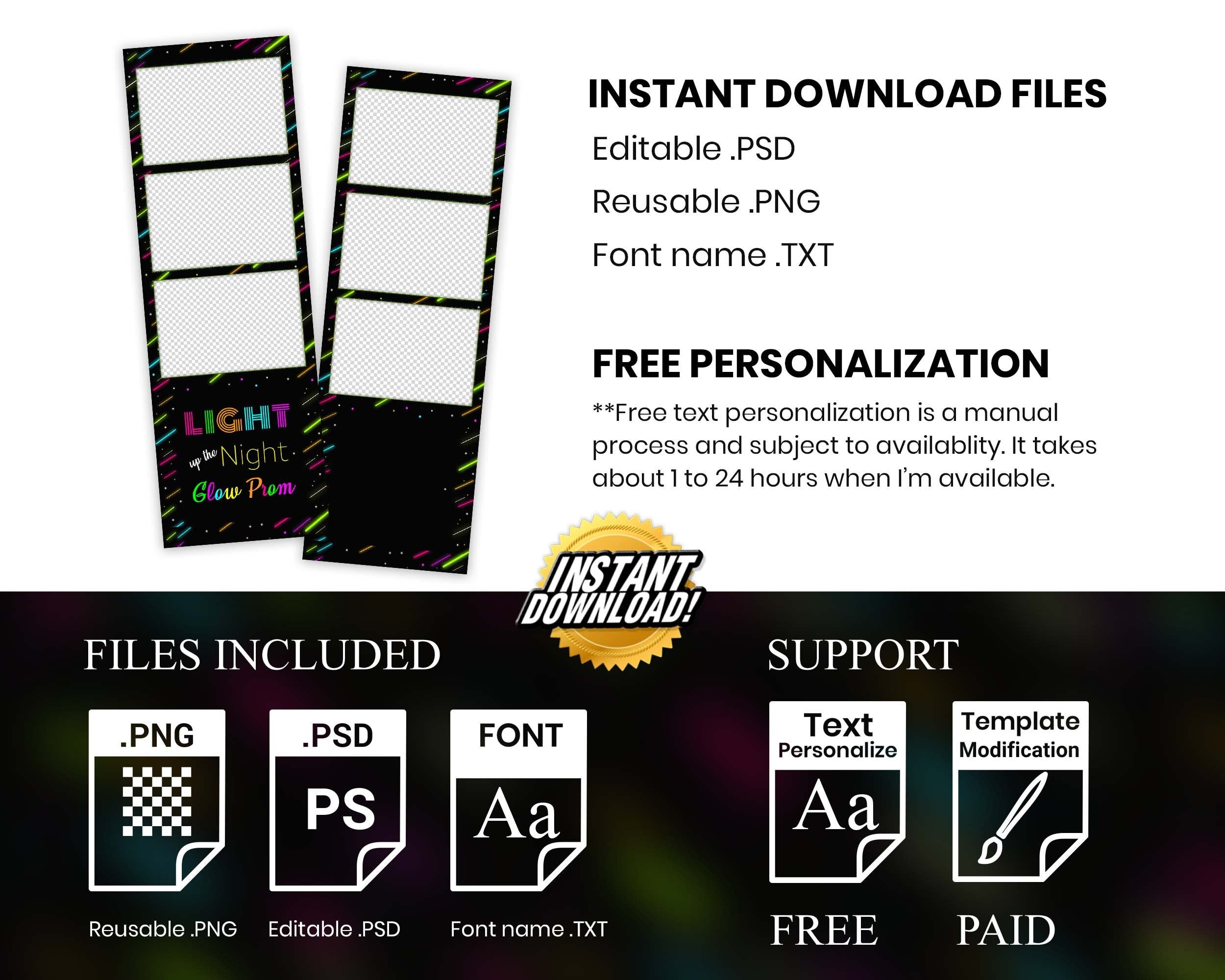 Prom Night, Glow Prom, Glow Prom, Neon Light, Light up the Night, Photobooth Template, 2x6 stripe, Photo booth Template, 1079