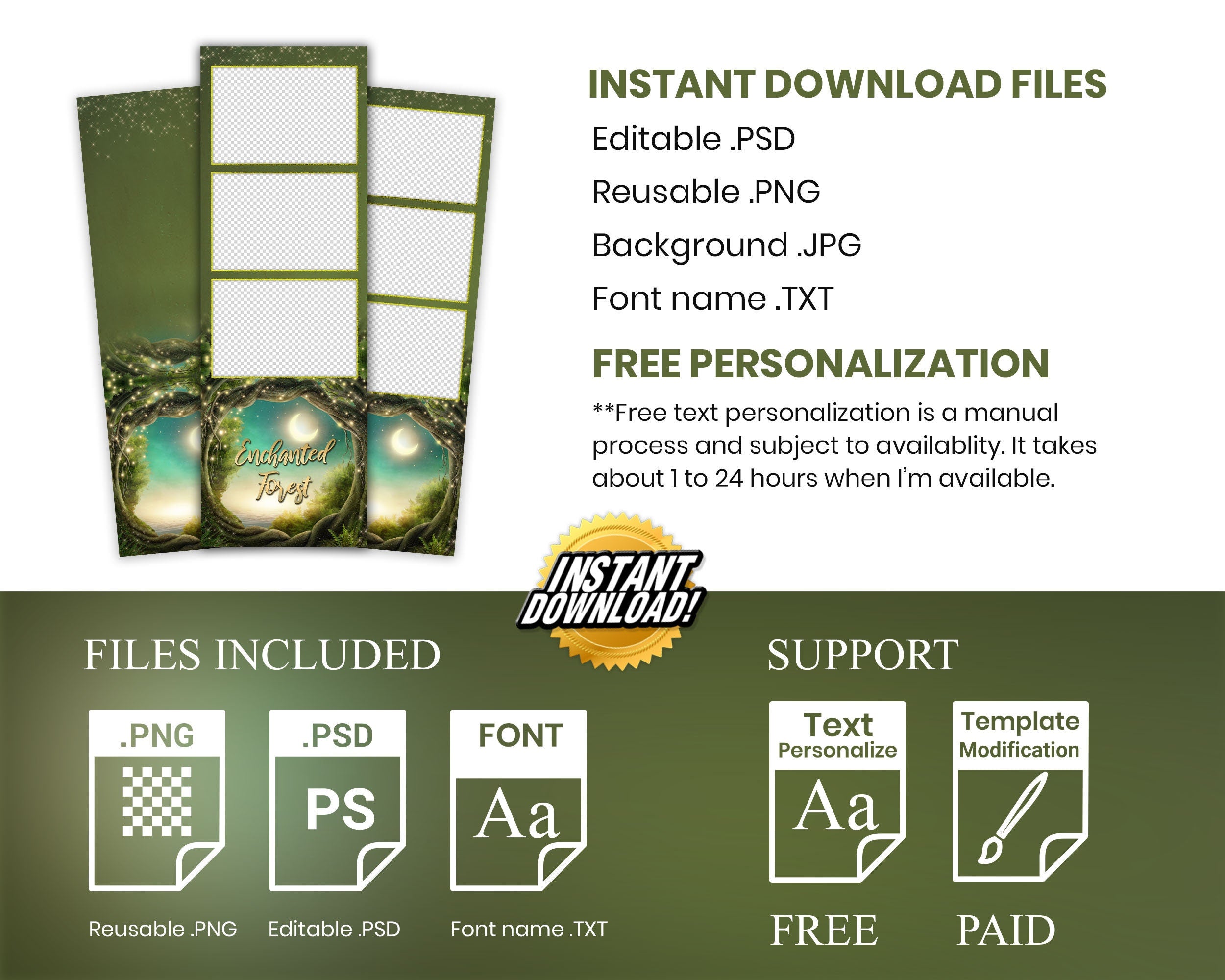 Enchanted Forest Prom Photobooth Template 2x6 stripe Class of 2024 Graduation Photo booth Template Green Forest Prom