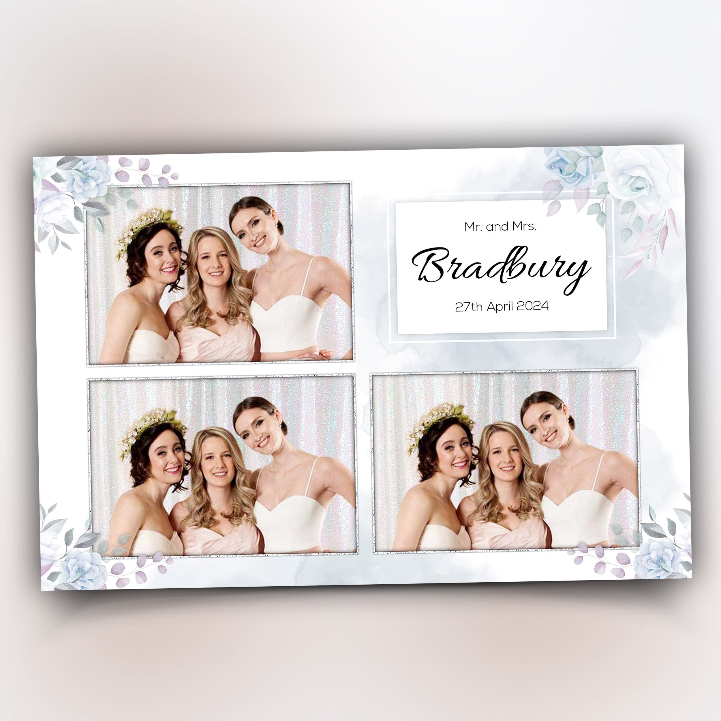 Wedding Photobooth template, Anniversary Photo Booth, Floral blush flowers light green rose and greenery 1092