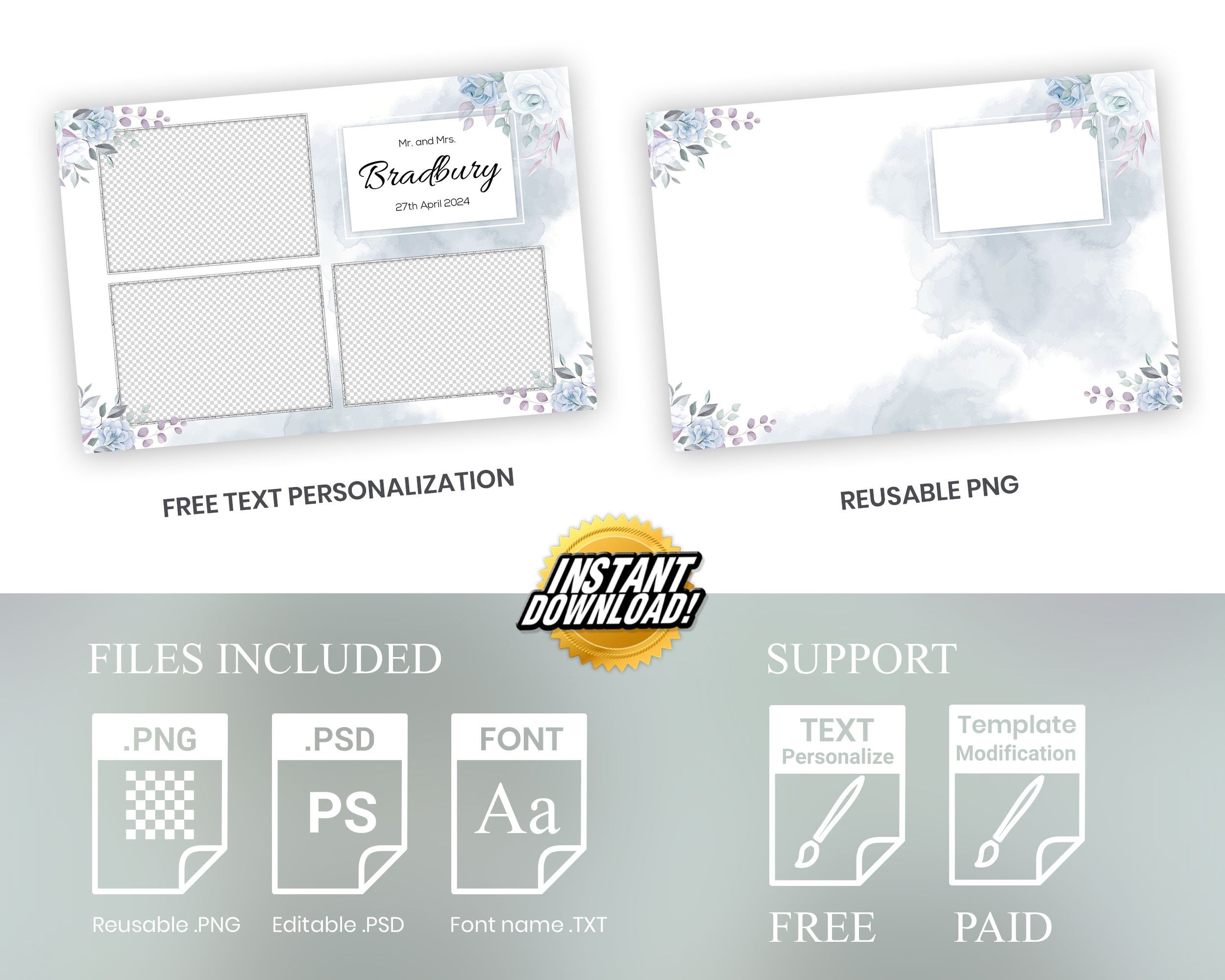 Wedding Photobooth template, Anniversary Photo Booth, Floral blush flowers light green rose and greenery 1092