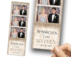 Golden Birthday Sweet 16 Photobooth Template in Golden, Sweet Sixteen, Quinceanera Photo Booth Template, 2x6 Strip Gold Glitter 1099