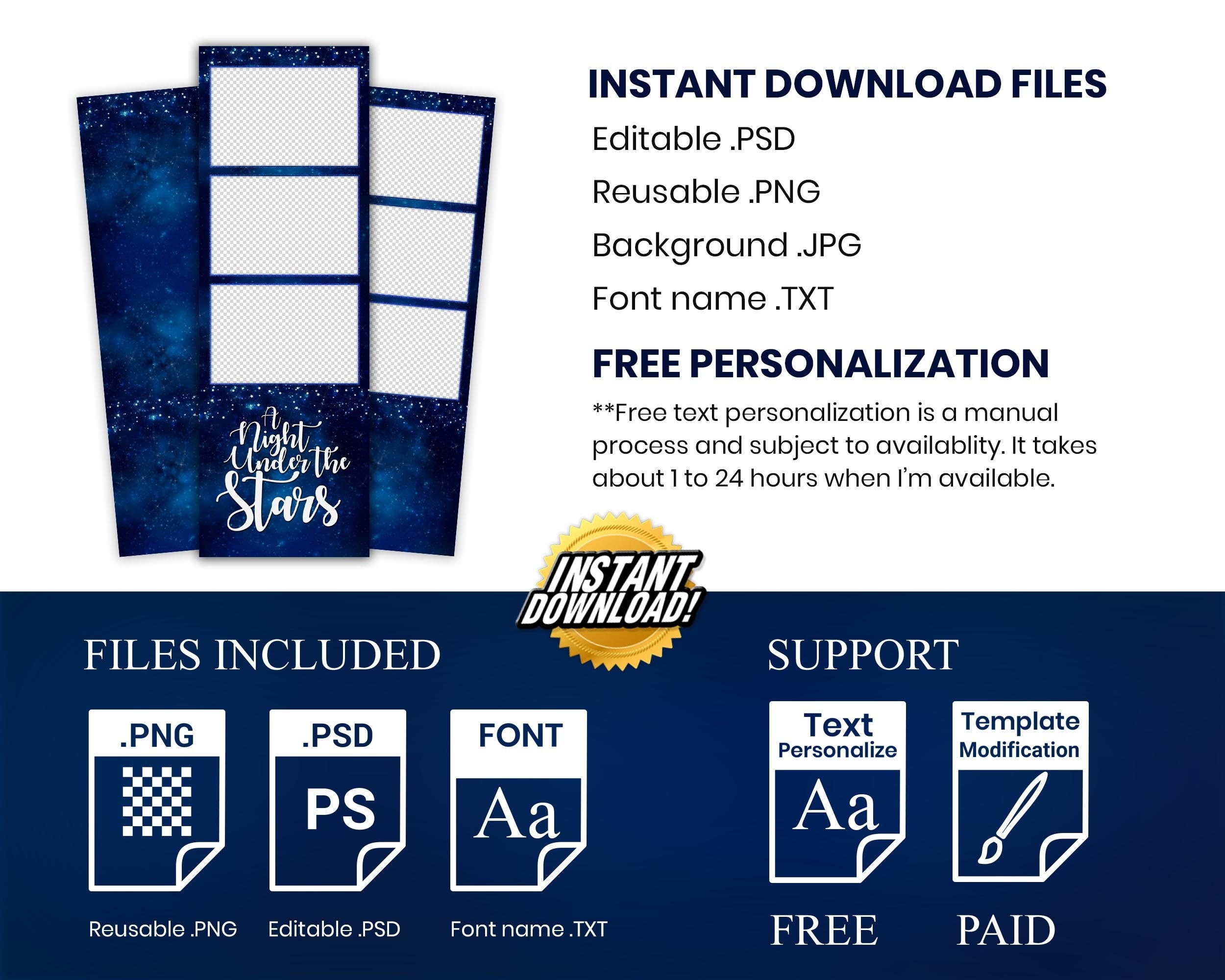 A Night Under The Stars, Night Party, Sweet 16 Photo Booth Template, Birthday Party, Blue Stars, Stars Photobooth Template, 1081