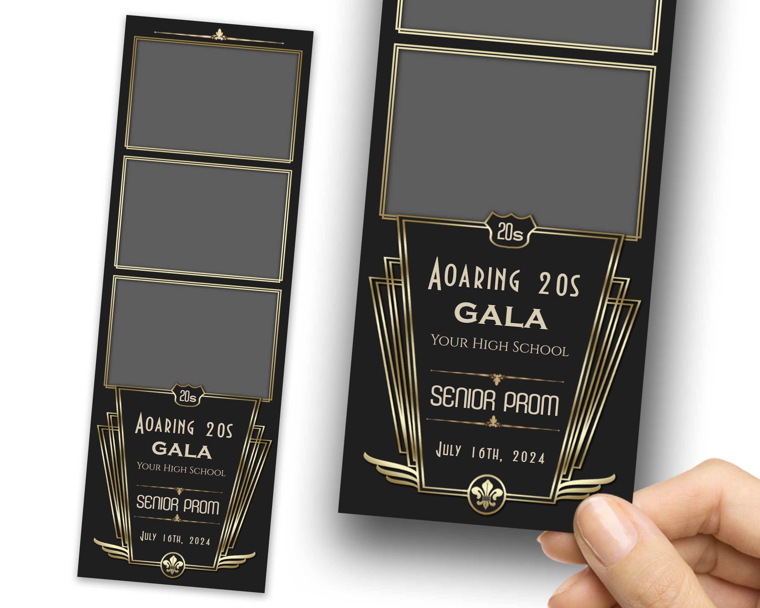 Prom Photobooth, The Great Gatsby Photo Booth Template, Art Deco, Black Gold Foil Geometric 1920s 2x6 Deco, Gala, Great Gatsby, 1082