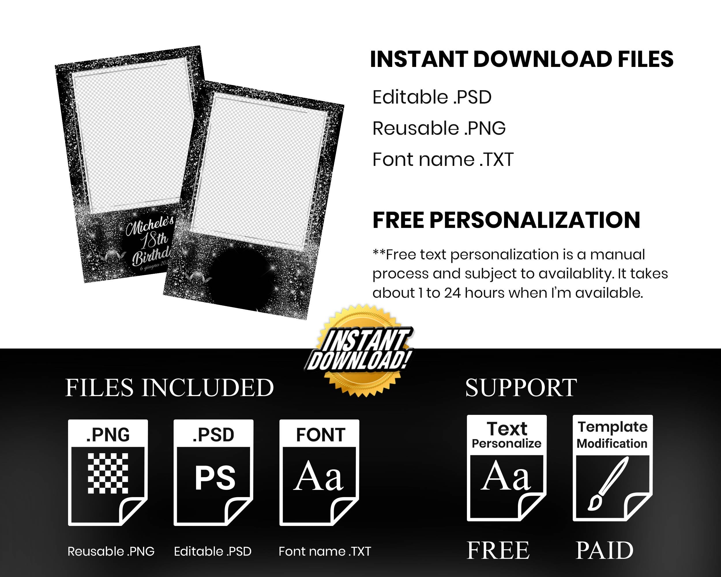 Photo Booth Template Birthday Party Silver Sparkle Glitter Photobooth Template 4x6 layout 5