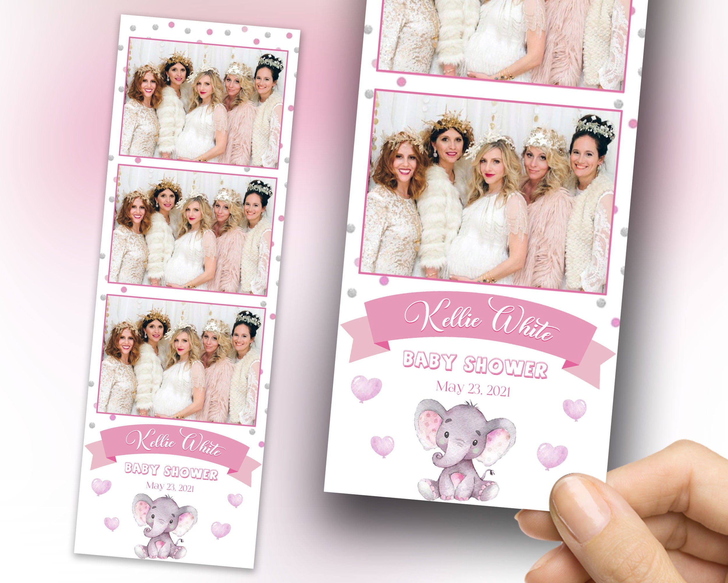 Pink Baby Shower Photobooth Template, Baby Shower Photo Booth, Elephant Baby Birthday Party 267