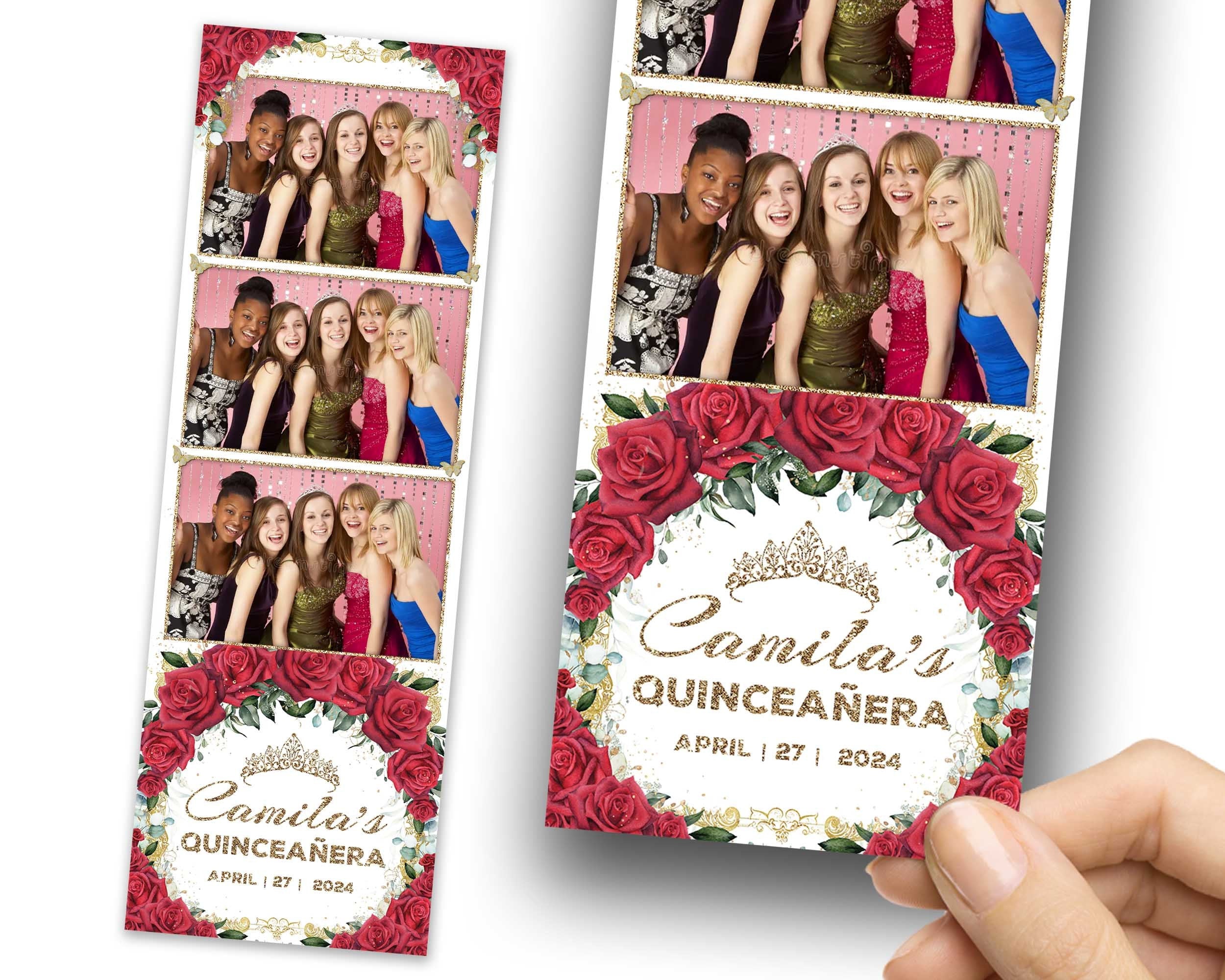 Quinceañera Photobooth Template 2x6 Strip Sweet 16 Birthday Red Flower Photo Booth Birthday Mirror Salsa Darkroom 1103