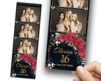 Sweet 16 Photobooth Template, Quinceanera Photo Booth, Birthday Photobooth, Quinceañera, 2x6 Strip, Red Flower, Red Floral, Butterfly 1105