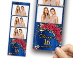 Sweet 16 Photobooth Template, Quinceanera Photo Booth, Birthday Photobooth, Quinceañera, 2x6 Strip, Red Flower, Butterfly, Blue 1105