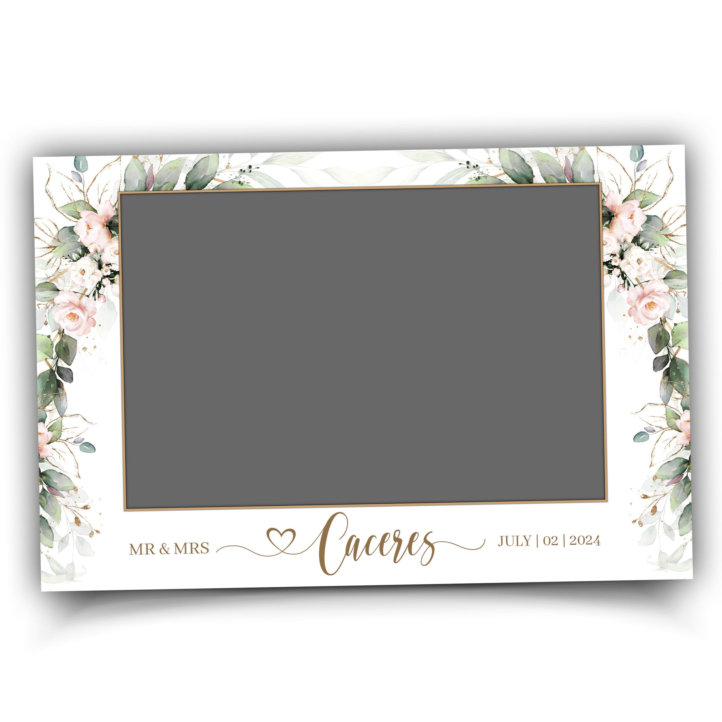 Wedding Photobooth template 4x6 Anniversary photo booth template with Floral blush pink flowers and greenery with gold lines postcard  TB683